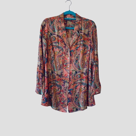 SOFT SURROUNDINGS PAISLEY LAIA LONG SLEEVE BUTTON UP SHIRT TUNIC - Picture 2 of 14